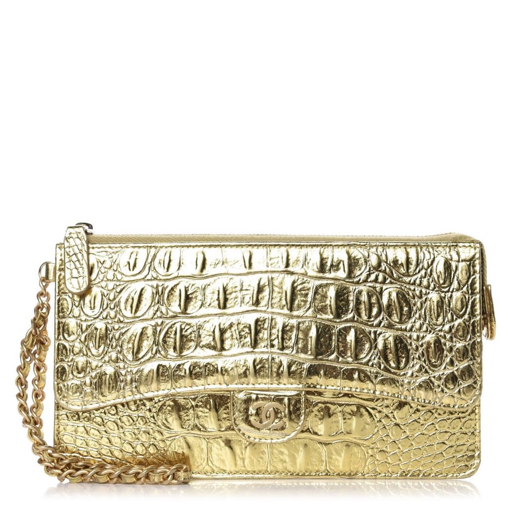 ❌SOLD❌CHANEL Crocodile Wallet On Chain Gold - Picture 2 of 9
